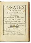 MUSIC.  Francoeur, François. Sonates à Violon seul et Basse Continue . . . Livre Ier.  1720